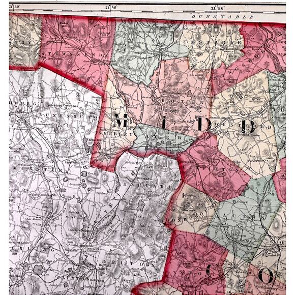 Middlesex Massachusetts 1871 Historical 25.5x17" Original Map Atlas - Picture 6 of 12
